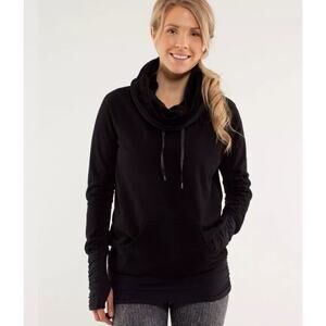RARE LULULEMON Don't Hurry Be Happy Pullover Size 4 Black Fleece Cowl Neck EUC